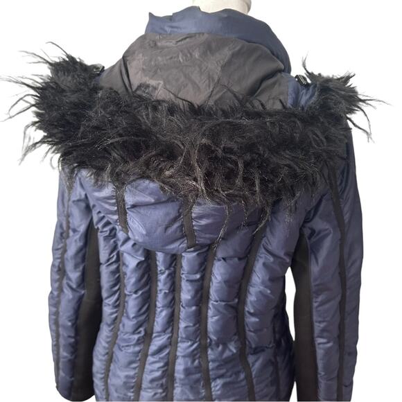 ZAC Zac Posen Carla Down Fur-Trim Puffer Coat in Midnight Blue US Size L - Picture 4 of 10